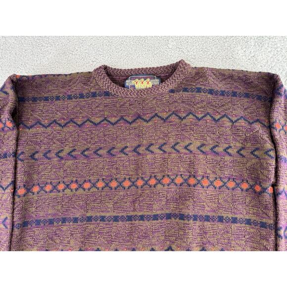 Vintage Chaps Ralph Lauren Knit Fisherman Men XL Multicolor Sweater Made In USA